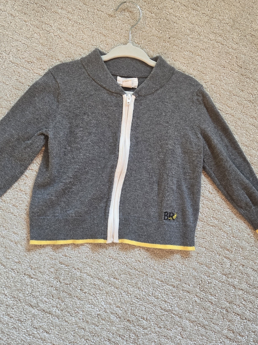 BR BABY Grey Zip-Front Cardigan with Yellow Trim